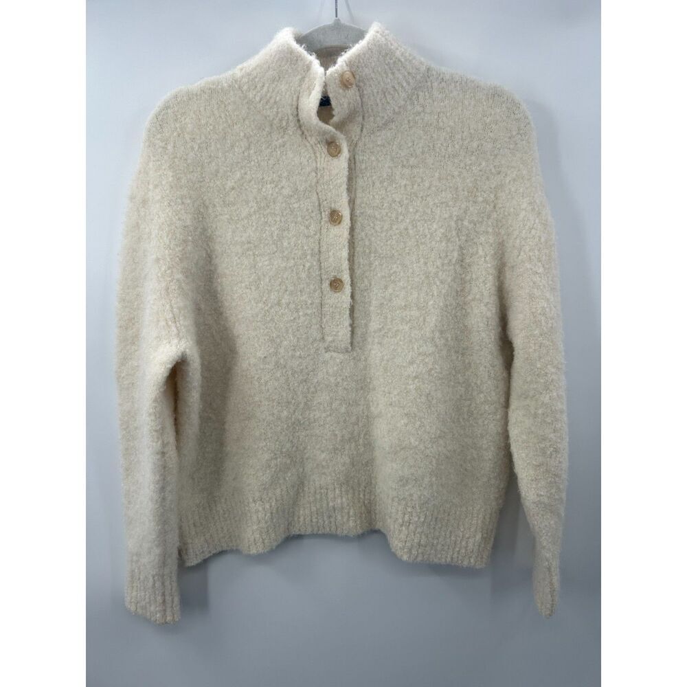 jenni kanye henley sweater cream alpaca wool blend xs boucle pullover - Picture 2 of 6